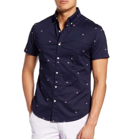 Bonobos Men's Short Sleeve Riviera Shirt in Shark Fin Print - Picture 1 of 4